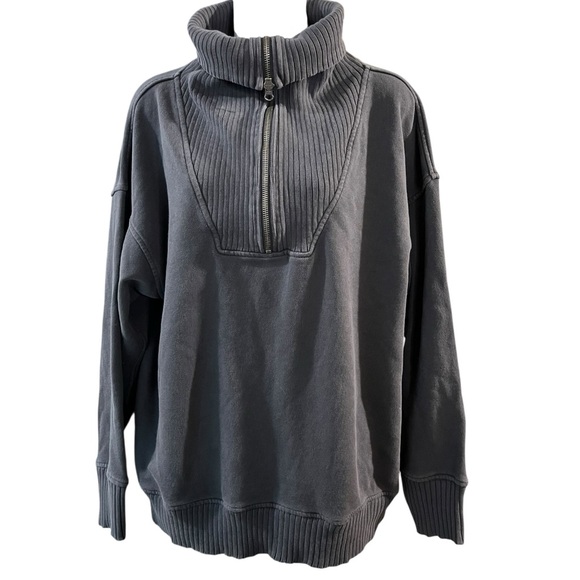 Aerie Down To Earth Grey Quarter Zip Sweatshirt - Picture 5 of 6